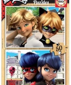 Educa - Miraculous Ladybug - Lieveheersbeestje - 2x50 Houten Puzzel