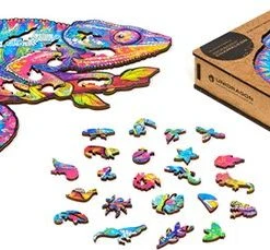 UNIDRAGON Houten Puzzel Dier - Regenboogkleurige Kameleon - 202 Stukjes - Medium 26x33 Cm -Goedkope puzzels winkel 550x229