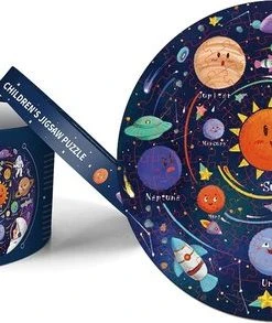 Nixnix - Ronde Puzzel - 150 Stukjes - Speelgoed - Ruimte - Cadeautip - Kinderen - Met Opbergdoos