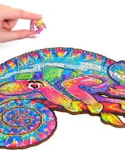 UNIDRAGON Houten Puzzel Dier - Regenboogkleurige Kameleon - 202 Stukjes - Medium 26x33 Cm -Goedkope puzzels winkel 550x335 1