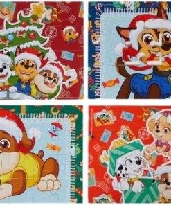 Merkloos Kerst PAW Patrol 4 In 1 Puzzel - Multicolor - Karton - 19 X 29 Cm - 3+