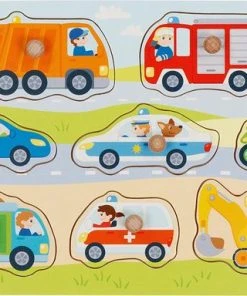 Goki Steekpuzzel: VOERTUIGEN 30x21x2,4cm, 8-delig, Hout, 1+