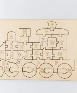 Wood'n Laser Design Houten Alfabet Puzzel / Houten Puzzel Met Vorm Als Locomotief / Locomotief Puzzel / Alfabet Puzzel