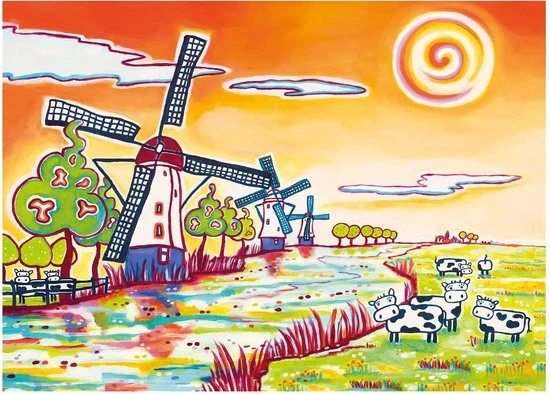 House Of Holland 1001Kleuren Puzzel - Kinderdijk, 100stukjes, Hollands Mooiste 2 House Of Holland 1001Kleuren Puzzel - Kinderdijk, 100stukjes, Hollands Mooiste - Afbeelding 2