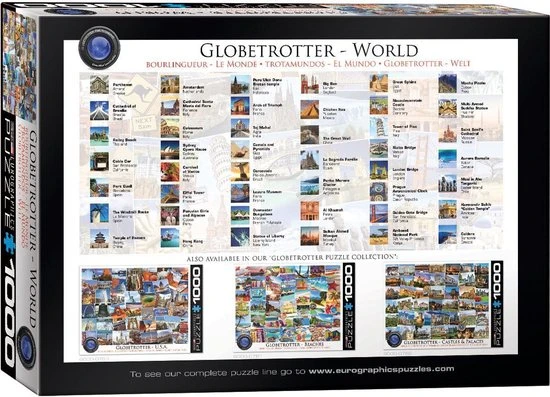 Eurographics Puzzel World - Globetrotter - 1000 Stukjes 2 Eurographics Puzzel World - Globetrotter - 1000 Stukjes - Afbeelding 2