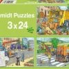 Schmidt Puzzel Vuilniswagen, Sleepwagen, Schoonmaakauto - 3 X 24 Stukjes - 3+