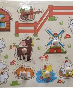 Merkloos Steekpuzzel - Houtenpuzzel - Houten Speelgoed - Legpuzzel - Educatief Speelgoed - Speelgoed 3 Jaar - Noppenpuzzel | Boerderij