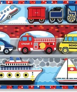 Melissa & Doug Houten Voertuigenpuzzel - Vliegtuig, Trein, Auto's En Boten (9-delig)