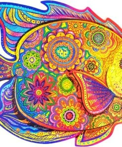 UNIDRAGON Houten Puzzel Dier - Glanzende Vis - 331 Stukjes - King Size 40x31 Cm