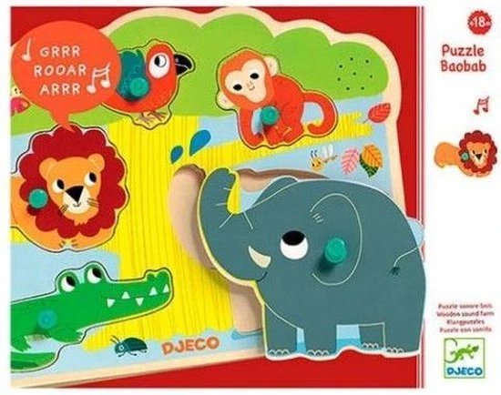 Djeco Geluidenpuzzel - De Zoo - 5 Stukjes 3 Djeco Geluidenpuzzel - De Zoo - 5 Stukjes - Afbeelding 3