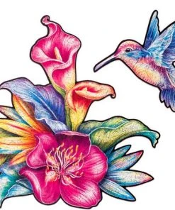 UNIDRAGON Houten Puzzel Dier - Ongrijpbare Kolibri - 300 Stukjes - King Size 48x37 Cm