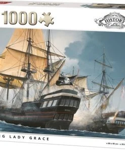 King Puzzel 1000 Stukjes (68 X 49 Cm) - Taking Lady Grace - Legpuzzel Geschiedenis Zeilschepen - Volwassenen