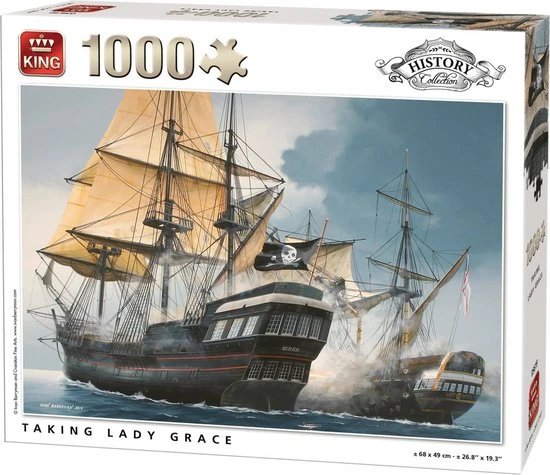 King Puzzel 1000 Stukjes (68 X 49 Cm) - Taking Lady Grace - Legpuzzel Geschiedenis Zeilschepen - Volwassenen 1 King Puzzel 1000 Stukjes (68 X 49 Cm) - Taking Lady Grace - Legpuzzel Geschiedenis Zeilschepen - Volwassenen