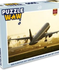 PuzzleWow Puzzel Een Vliegtuig Dat Van Een Startbaan Op Aan Het Stijgen Is - Legpuzzel - Puzzel 1000 Stukjes Volwassenen - Sinterklaas Cadeautjes - Sinterklaas Voor Grote Kinderen