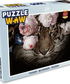 PuzzleWow Puzzel Tijger - Bloemen - Rozen - Legpuzzel - Puzzel 1000 Stukjes Volwassenen - Sinterklaas Cadeautjes - Sinterklaas Voor Grote Kinderen