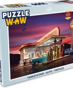 PuzzleWow Puzzel Tankstation - Auto - Vintage - Legpuzzel - Puzzel 1000 Stukjes Volwassenen - Sinterklaas Cadeautjes - Sinterklaas Voor Grote Kinderen