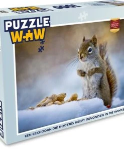 PuzzleWow Puzzel Eekhoorn - Noten - Sneeuw - Winter - Knaagdieren - Seizoenen - Legpuzzel - Puzzel 1000 Stukjes Volwassenen - Sinterklaas Cadeautjes - Sinterklaas Voor Grote Kinderen