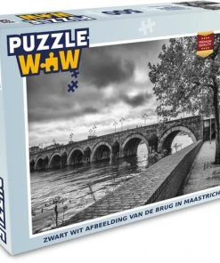 PuzzleWow Puzzel Brug - Maastricht - Zwart - Wit - Legpuzzel - Puzzel 500 Stukjes - Sinterklaas Cadeautjes - Sinterklaas Voor Grote Kinderen