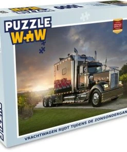 PuzzleWow Puzzel Vrachtwagen Rijdt Tijdens De Zonsondergang - Legpuzzel - Puzzel 1000 Stukjes Volwassenen - Sinterklaas Cadeautjes - Sinterklaas Voor Grote Kinderen
