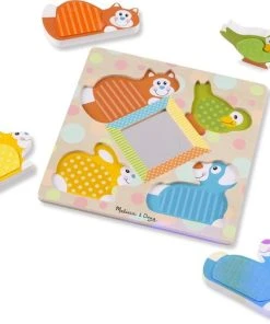 Melissa & Doug First Play Touch & Feel Houten Kiekeboe Dierenpuzzel Met Spiegel