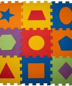 Buxibo - 18-Delige Foam Puzzelmat - Compact Speelkleed Voor Kinderen - Vormen + Figuren - Leerzame Speelmat/Vloermat - 32x32 CM - Multicolor