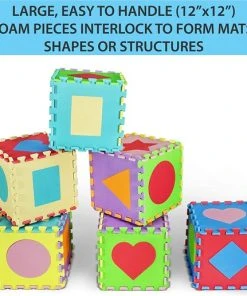 Buxibo - 18-Delige Foam Puzzelmat - Compact Speelkleed Voor Kinderen - Vormen + Figuren - Leerzame Speelmat/Vloermat - 32x32 CM - Multicolor -Goedkope puzzels winkel 550x517