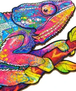 UNIDRAGON Houten Puzzel Dier - Regenboogkleurige Kameleon - 202 Stukjes - Medium 26x33 Cm -Goedkope puzzels winkel 550x518