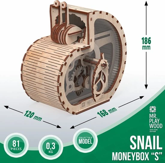 Mr. Playwood Modelbouwpakket Snail Moneybox 18,6 Cm Hout 81-delig 4 Mr. Playwood Modelbouwpakket Snail Moneybox 18,6 Cm Hout 81-delig - Afbeelding 4