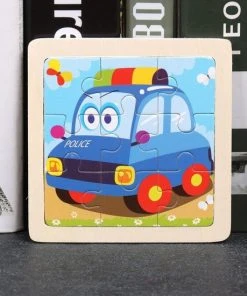 Merkloos Houten Kinderpuzzel - Politie Auto