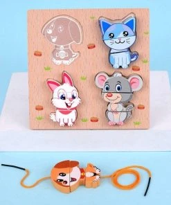 4yourkids Houten Veterspeelgoed Puzzel - Dieren - Blok Puzzel - Vroege Educatieve Ontwikkeling - Jongens En Meisjes - Kinderen - 3 Jaar - Gift - Cadeau - Sinterklaas - Kerst