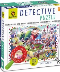 Ludattica Puzzels: DETECTIVE PUZZEL FANTASY, 22,5x22,5x9cm, 108-delig, 50x70cm, Met Houten Vergrootglas, 5+