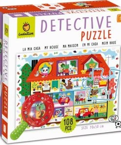 Ludattica Puzzels: DETECTIVE PUZZEL MIJN HUIS, 22,5x22,5x9cm, 108-delig, 50x70cm, Met Houten Vergrootglas, 5+