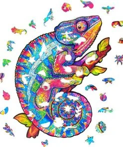 UNIDRAGON Houten Puzzel Dier - Regenboogkleurige Kameleon - 202 Stukjes - Medium 26x33 Cm -Goedkope puzzels winkel 550x604
