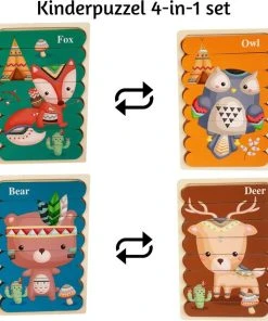 Van Theo Houten Puzzel - Dubbelzijdige Kinderpuzzels - Set 4-in-1 - Montessori Speelgoed - Set Dieren