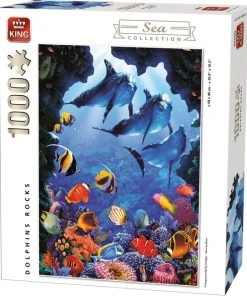 King Puzzel 1000 Stukjes (68 X 49 Cm) - Dolphins Rocks - Legpuzzel - Dolfijnen