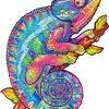 UNIDRAGON Houten Puzzel Dier - Regenboogkleurige Kameleon - 202 Stukjes - Medium 26x33 Cm