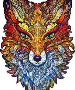 UNIDRAGON Houten Puzzel Dier - Vurige Vos - 308 Stukjes - King Size 27x40 Cm