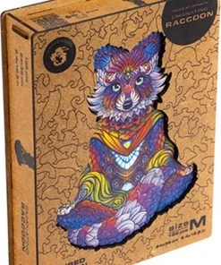 UNIDRAGON Houten Puzzel Dier - Uitstralende Wasbeer - 196 Stukjes - Medium 24x32 Cm