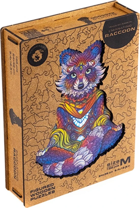 UNIDRAGON Houten Puzzel Dier - Uitstralende Wasbeer - 196 Stukjes - Medium 24x32 Cm 1 UNIDRAGON Houten Puzzel Dier - Uitstralende Wasbeer - 196 Stukjes - Medium 24x32 Cm